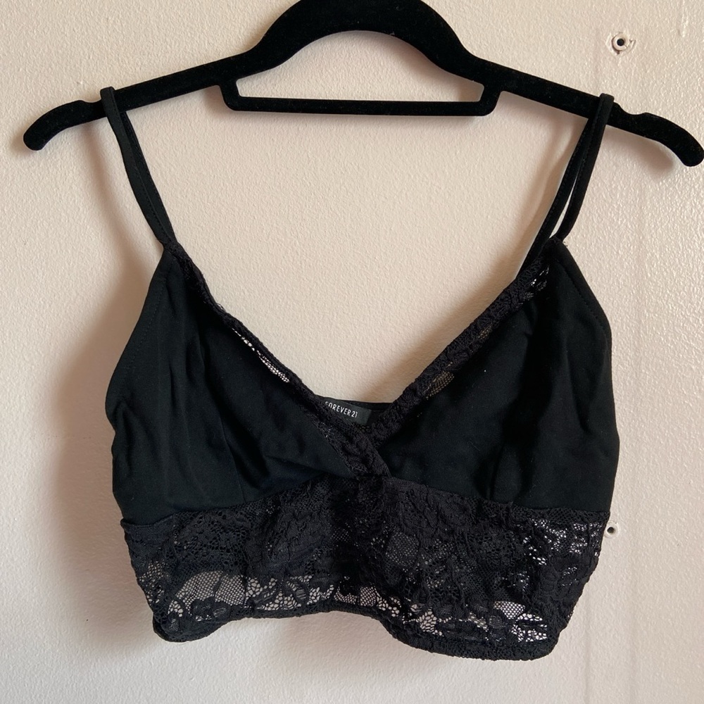 F21 black lace crop top